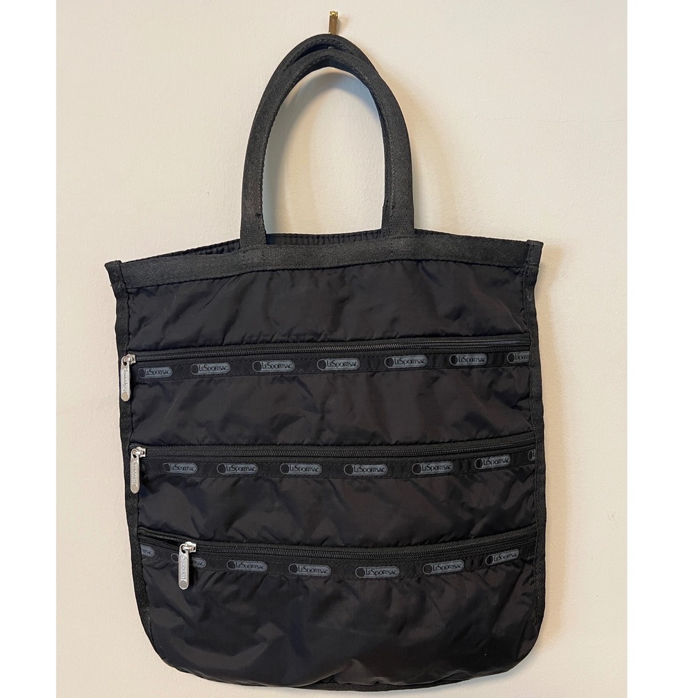 LeSportsac Tote Bag Womens Large Black Pre-owned Multi Pocket Nylon Zip